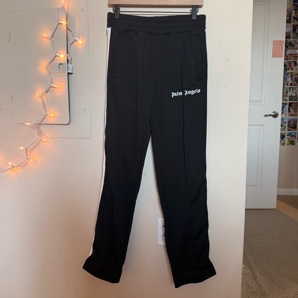 Palm Angels Black Logo Track Pants Size M White Side Stripe Streetwear